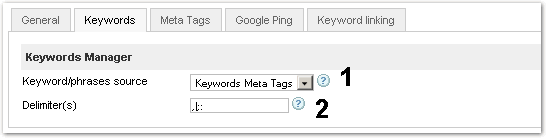 Keywords settings