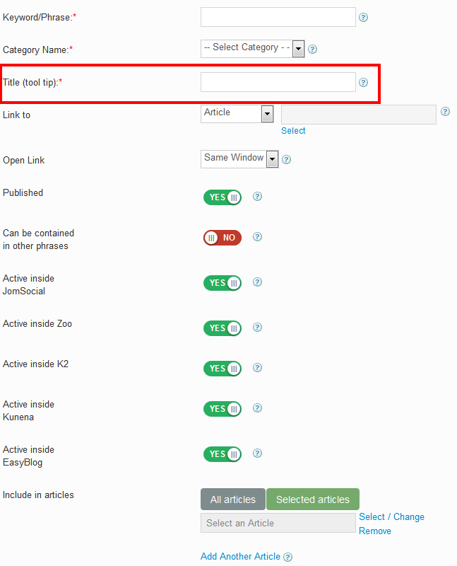 Keywords Linking Article Tooltip